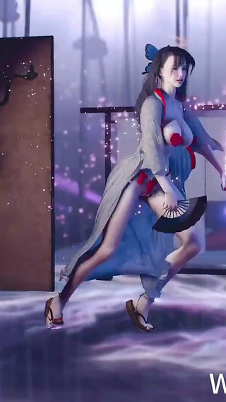 3Dセクシーな日本人ストリッパーが大きなおっぱいを裸にする