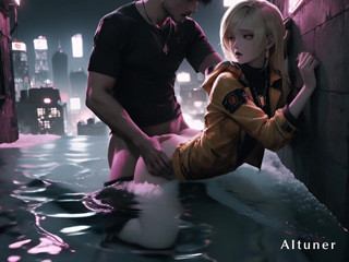 半分水没し、完全に捕らえられた彼女は水しぶきの中でうめき声を上げ、止まらない。